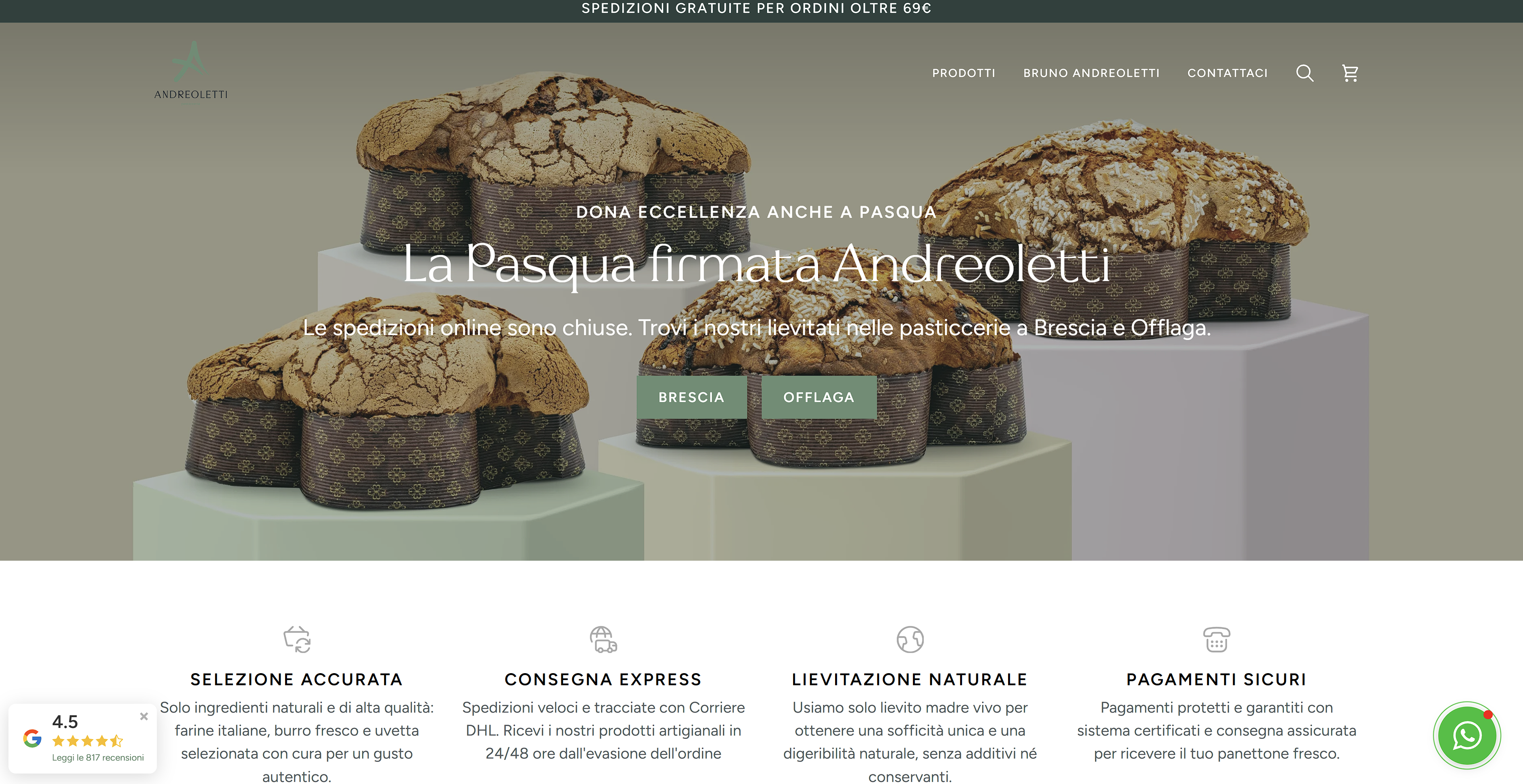 La home dell'e-commerce Andreoletti con la campagna di Pasqua