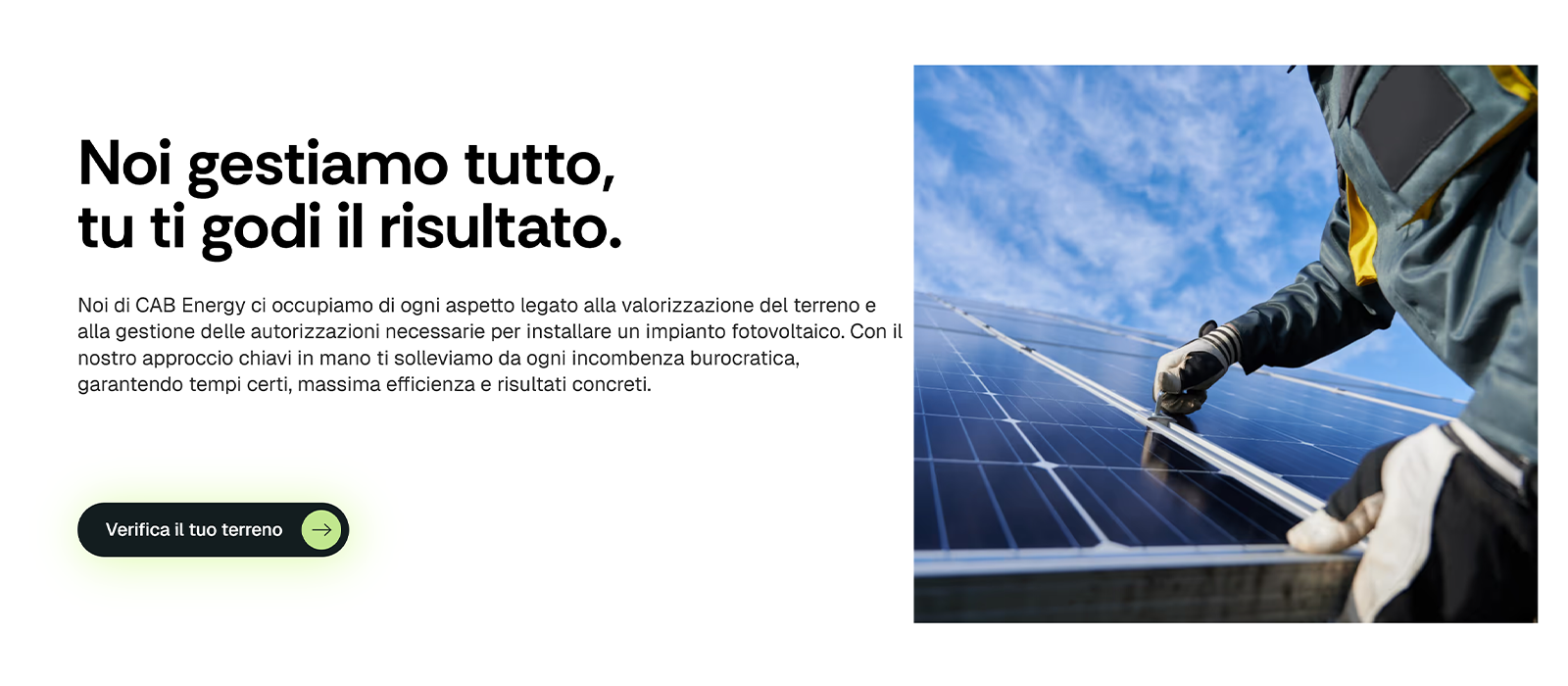 Schermata del sito CAB Energy: la sezione «Noi gestiamo tutto, tu ti godi il risultato»