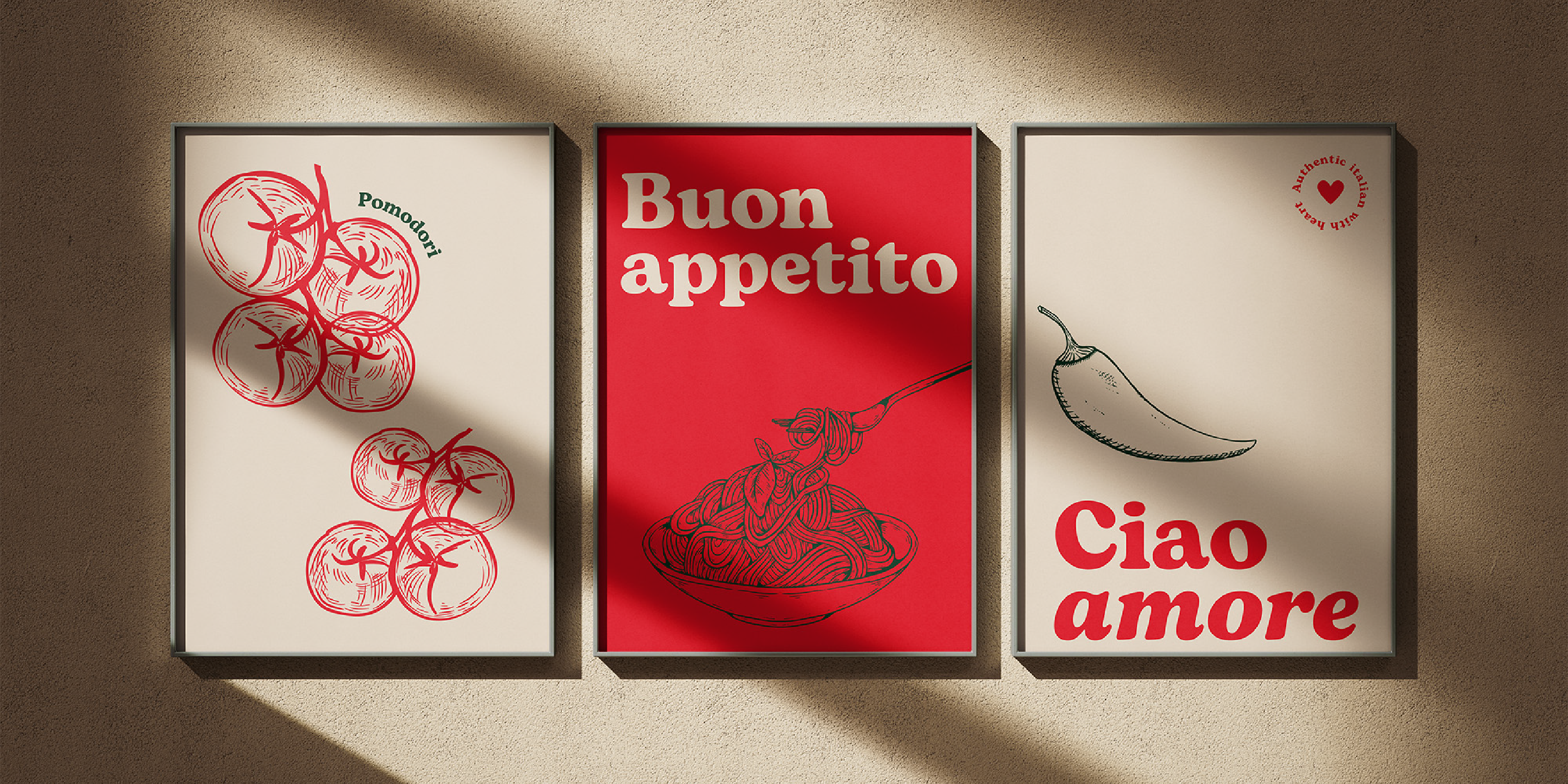 Le tre locandine illustrate del brand La Calabrese