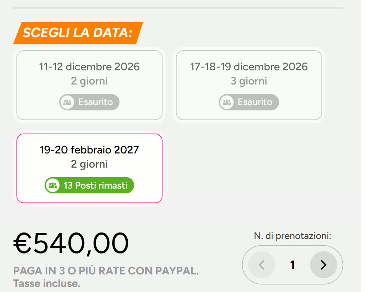 Le date del camp di Madonna di Campiglio con l'etichetta Esaurito